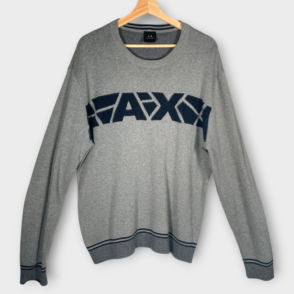 Armani Exchange A|X Textured Sweater LARGE Gray Textured Logo 100% Cotton EUC